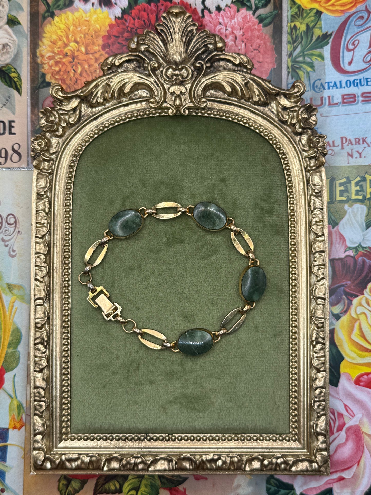 Vintage Gold Filled Green Stone Bracelet 7”