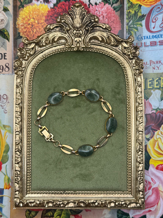 Vintage Gold Filled Green Stone Bracelet 7”
