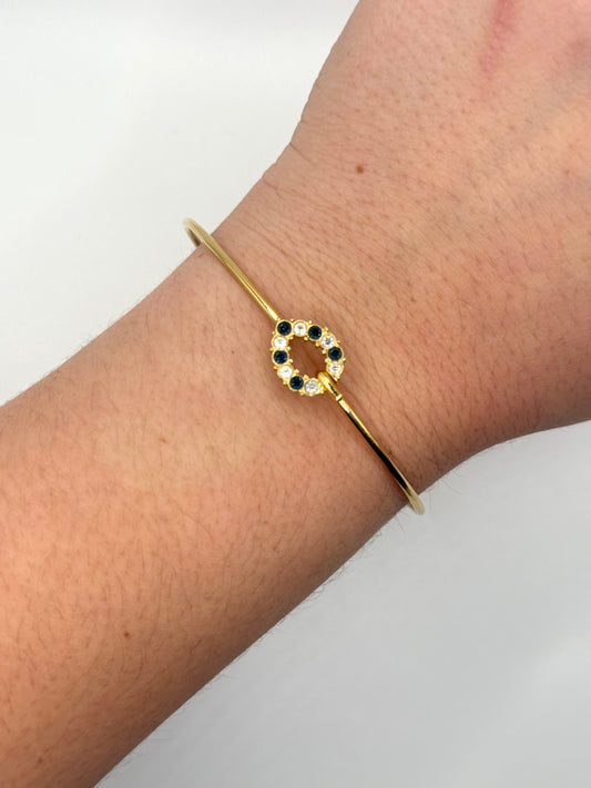 gold tone white and blue rhinestone bracelet