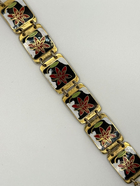 gold tone cloisonne floral bracelet