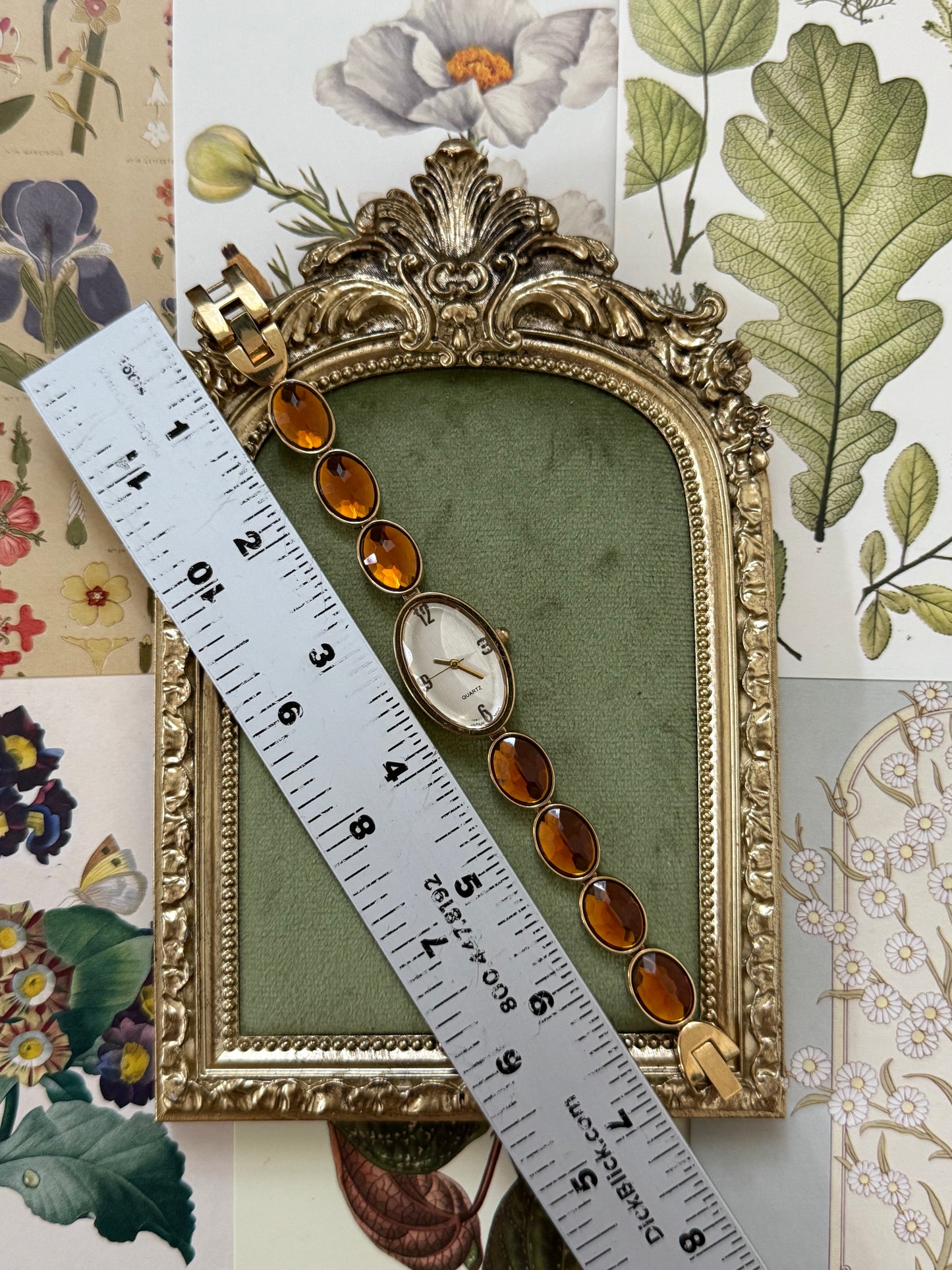 Working Vintage Gold Tone Gemstone Watch