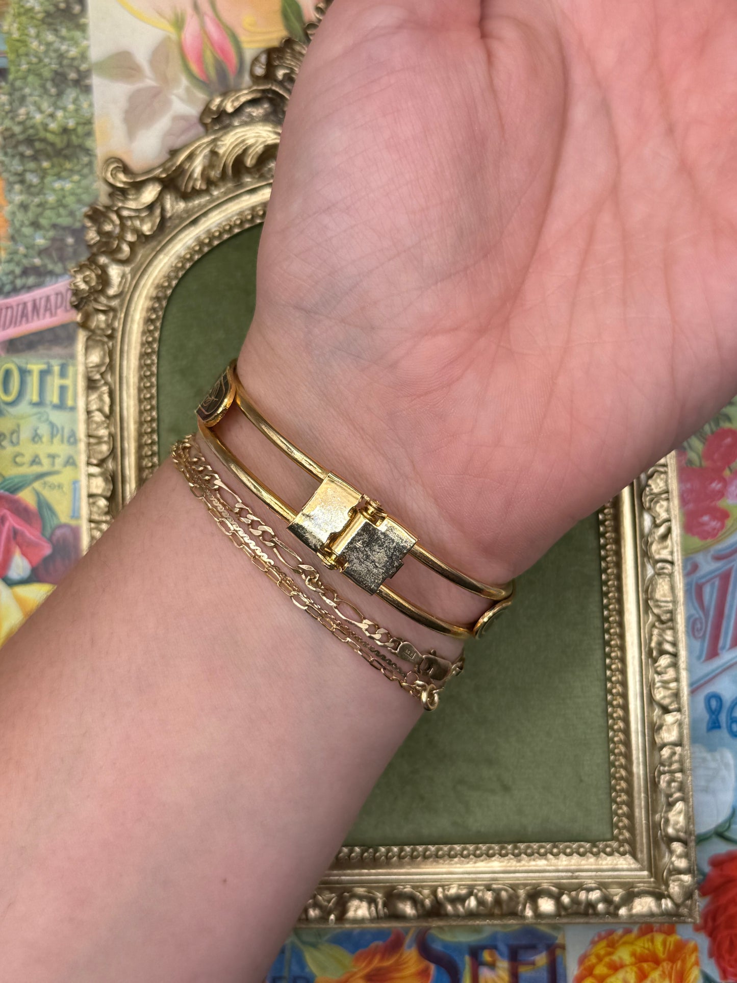 Vintage Gold Tone Cloisonne Hinged Bracelet