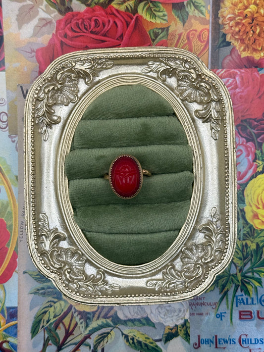 Vintage Gold Tone Red Scarab Ring Size 5.75
