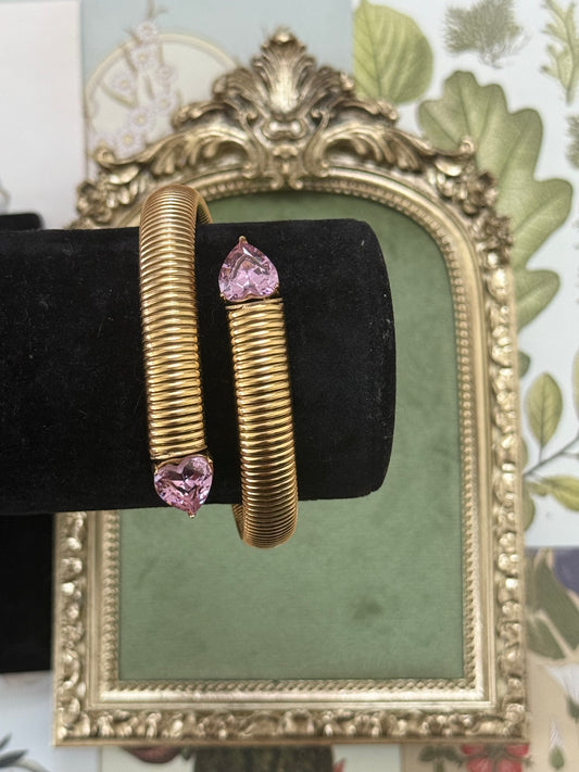 Vintage Gold Tone Pink Stone Wrap Bracelet