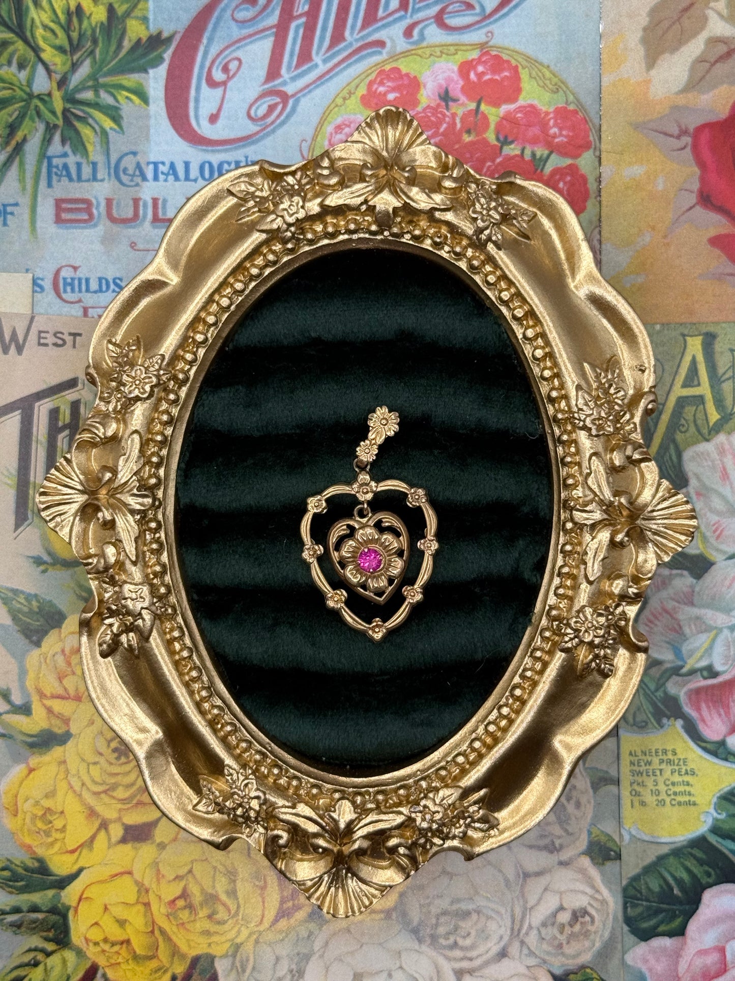 Vintage 10k Gold Created Ruby Pendant 1.5”