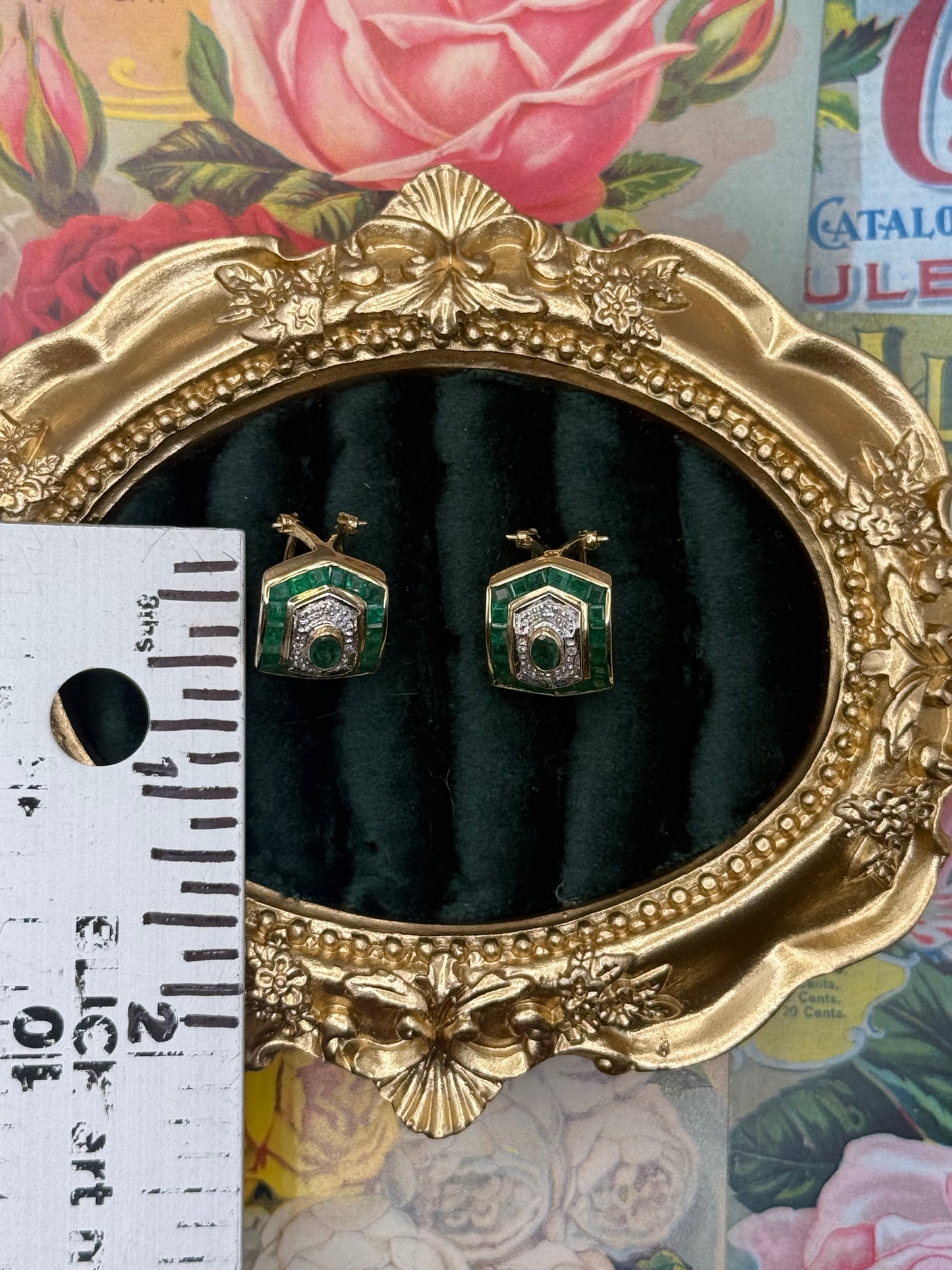 14K Diamond & Emerald Earrings