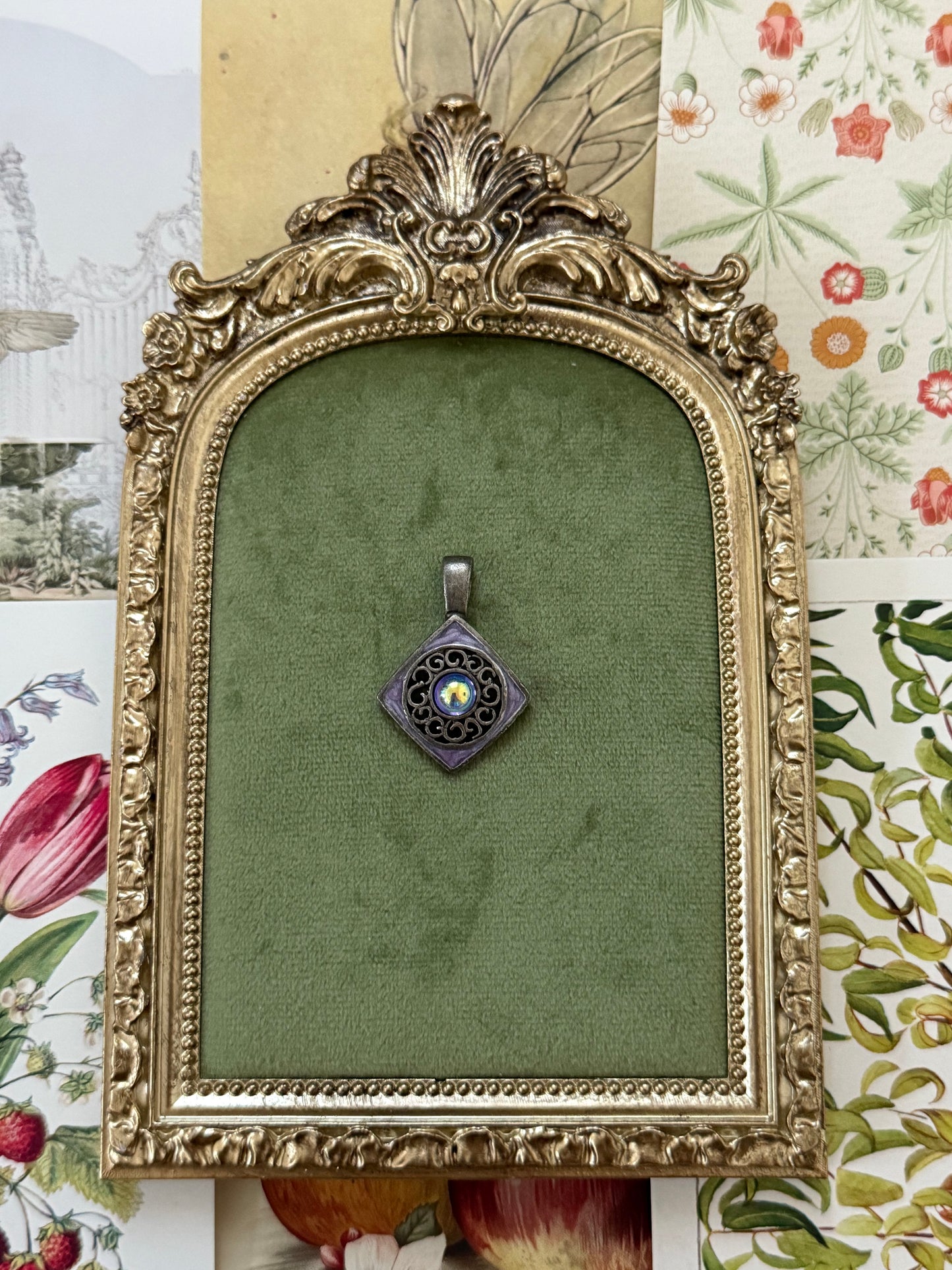 Vintage Silver Tone Enameled Pendant