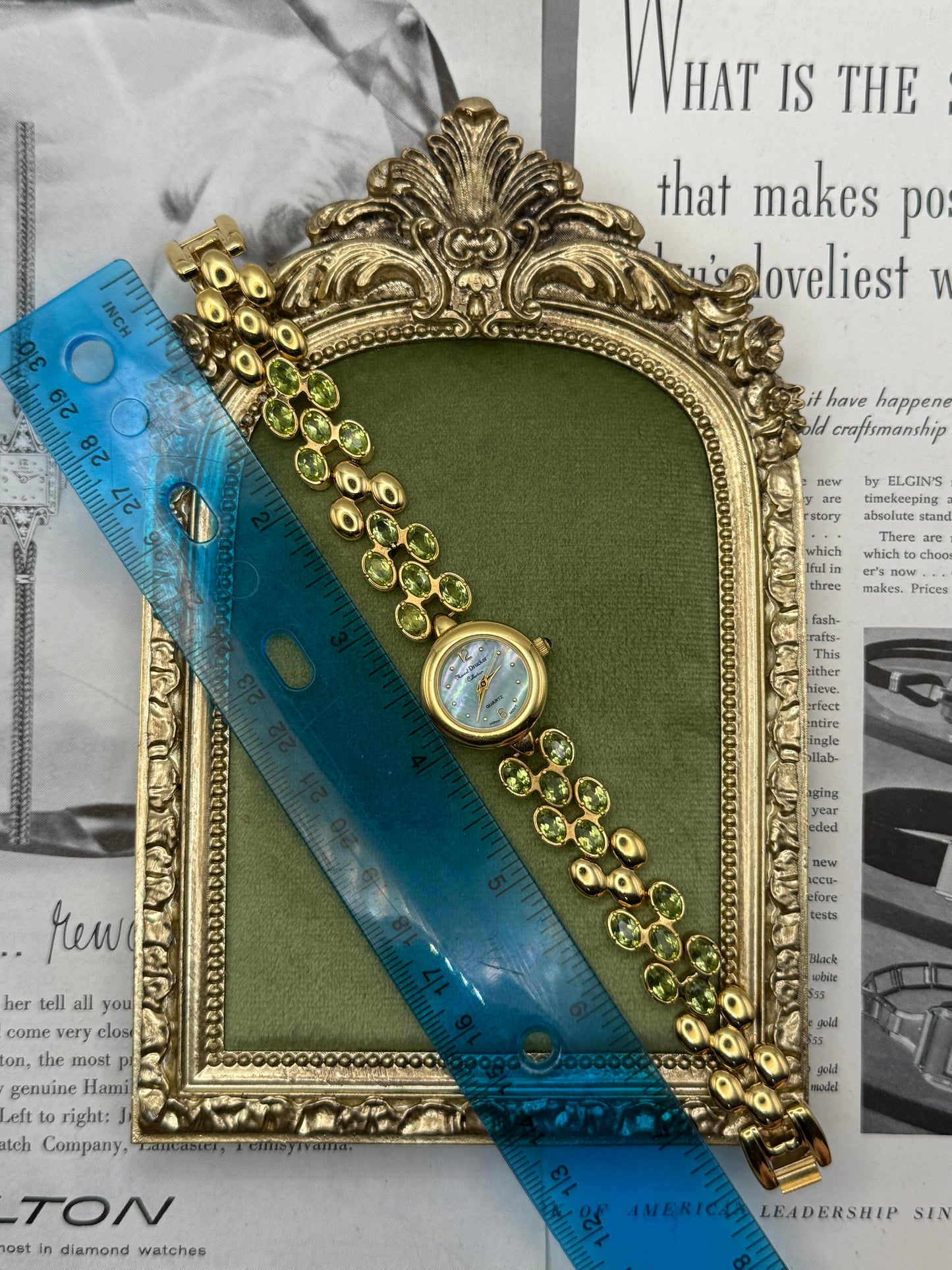 Working Vintage Gold Tone Gemstone Watch