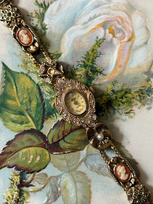 working victorian revival gold tone slide charm watch