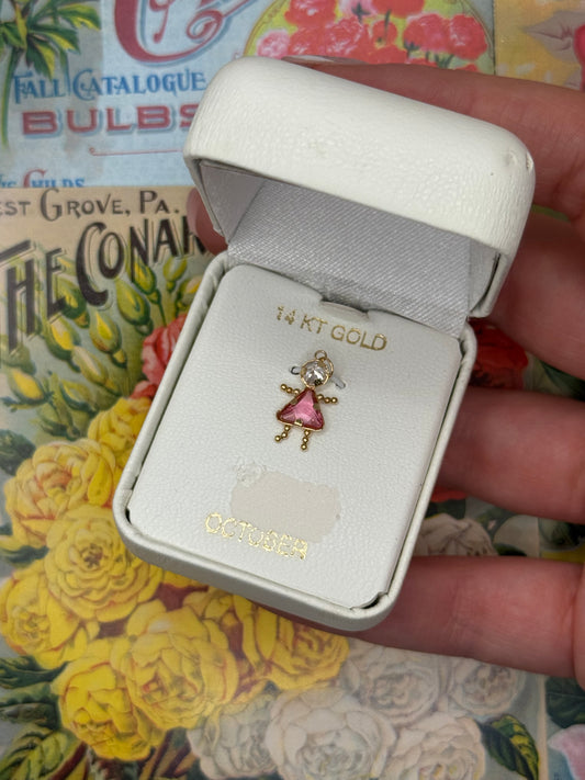 14k Gold October Birthstone Charm 0.75”