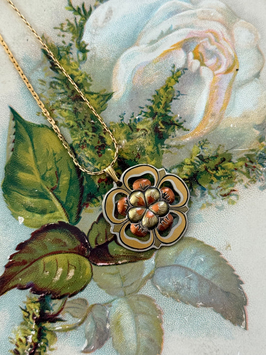damascene floral gold tone necklace