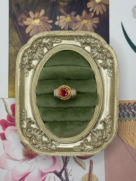 Vintage Two Tone New Old Stock Gemstone Bezel Ring Size 8