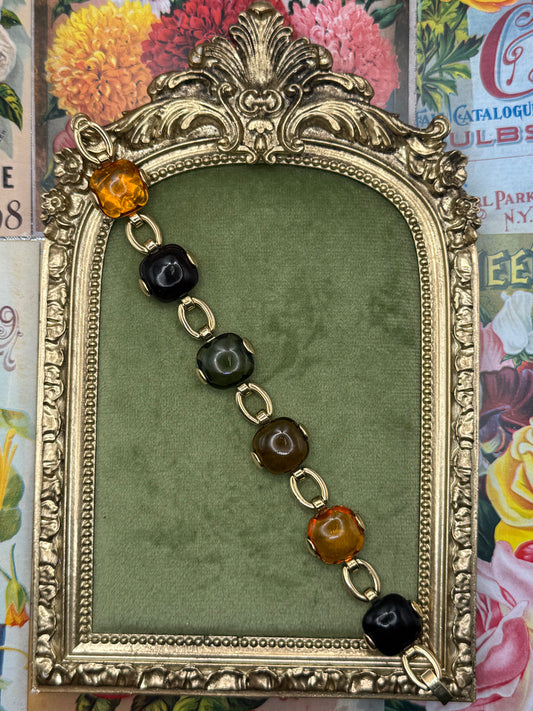 Vintage Gold Tone Multicolor Bracelet 6.25”
