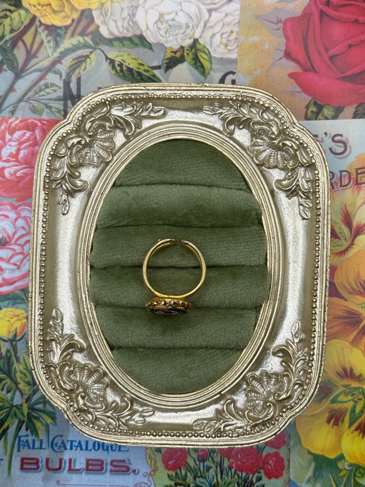 Vintage Gold Tone Mosaic Ring Size 5