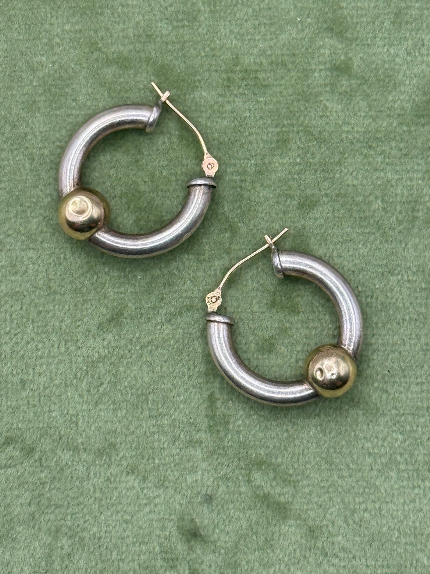 Sterling Silver & 14k Dainty Cape Cod Hoop Earrings - Dented