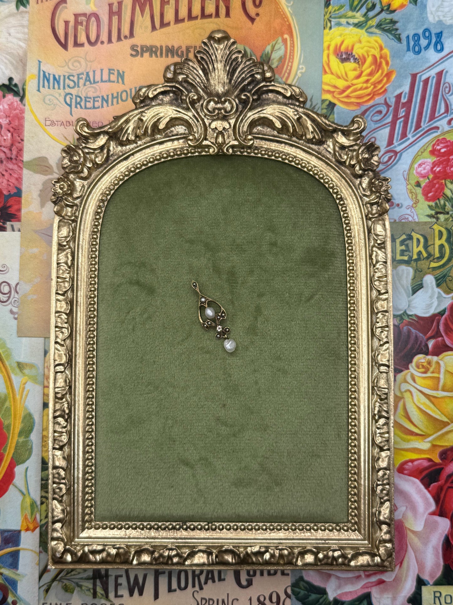 Antique 10k Gold Edwardian Lavalier Seed Pearl Pendant