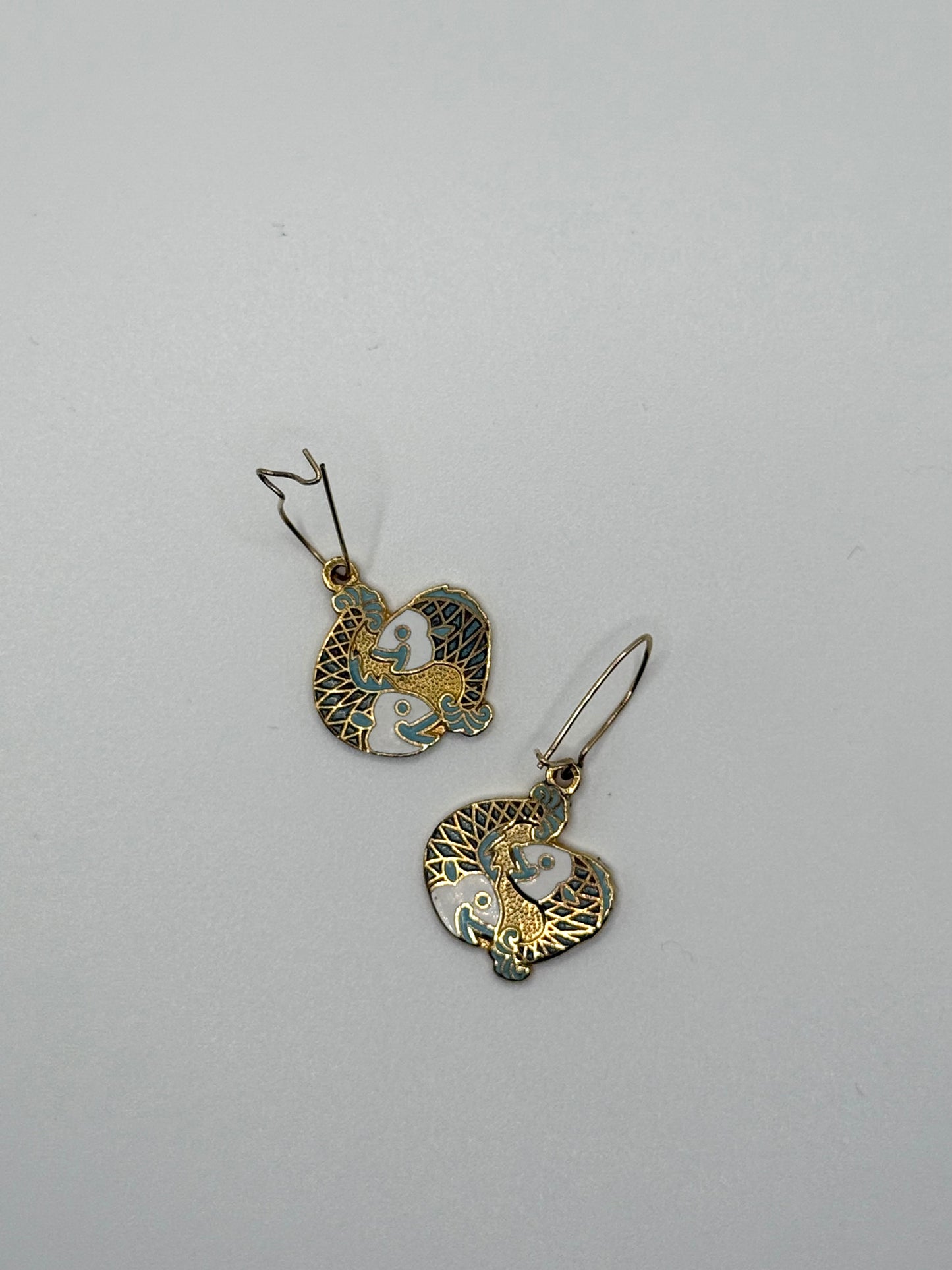 gold tone cloisonne fish earrings