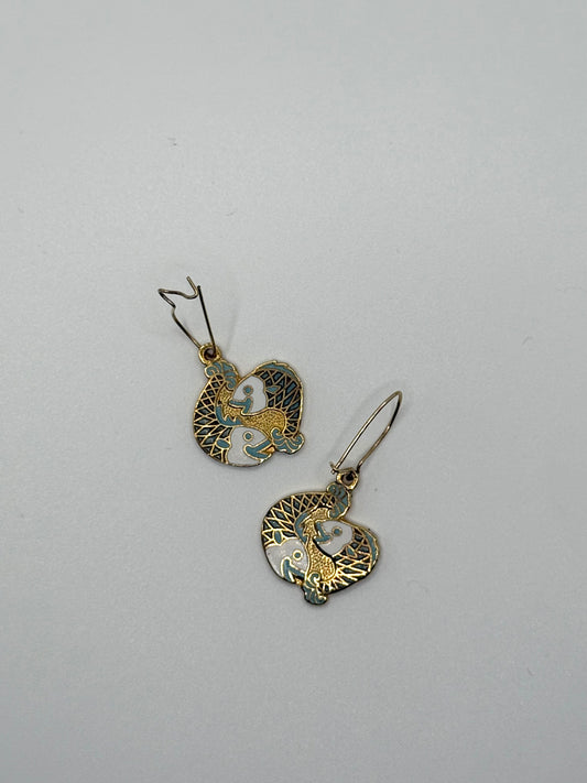 gold tone cloisonne fish earrings