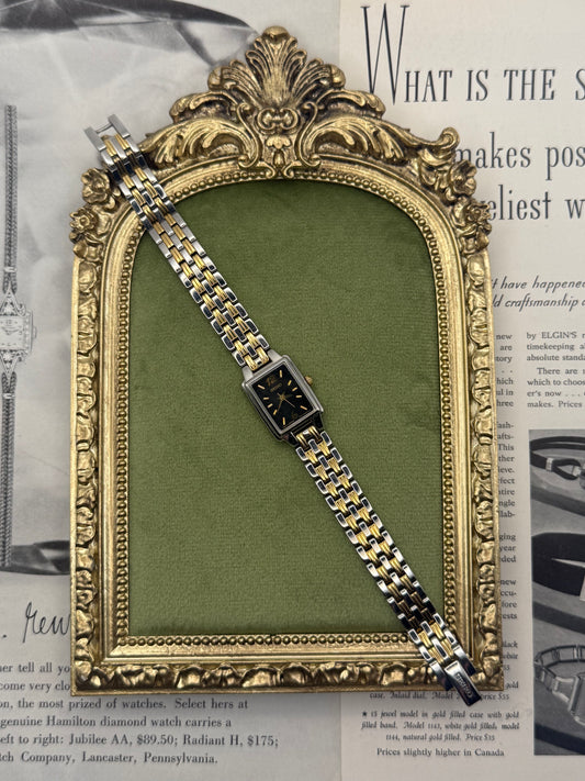 Working Vintage Two Tone Black Dial Seiko Watch