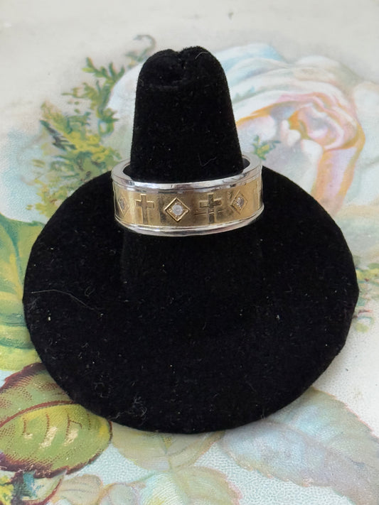 vintage two tone religious cross ring size 9