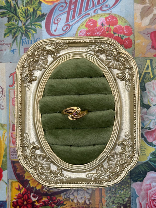 Vintage Gold Tone Ruby & Diamond Ring Size 7