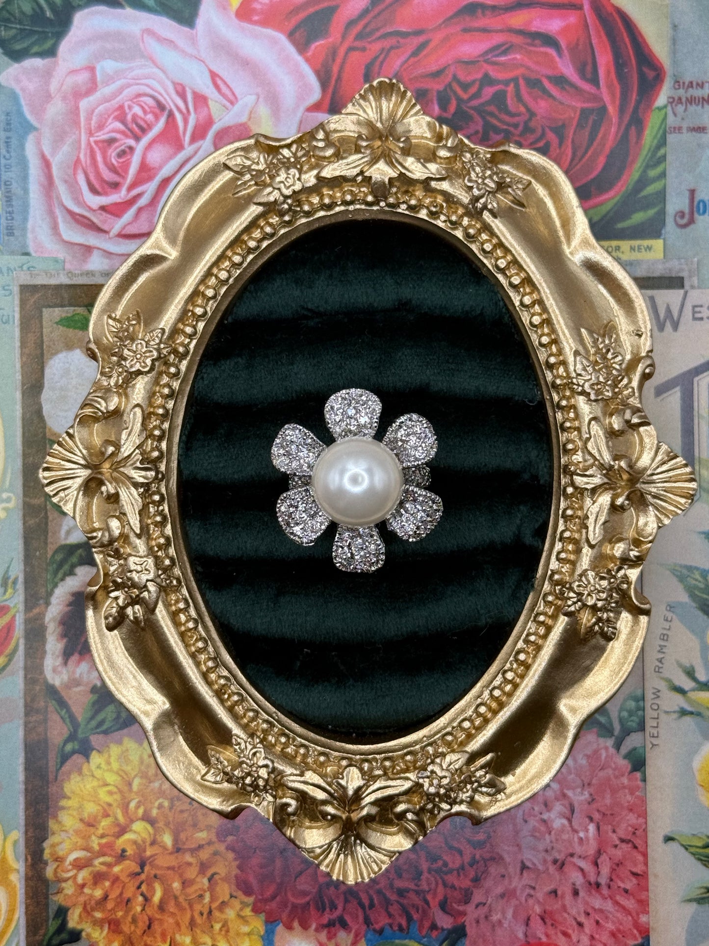 Vintage Silver Tone Pearl Flower Ring Size 5