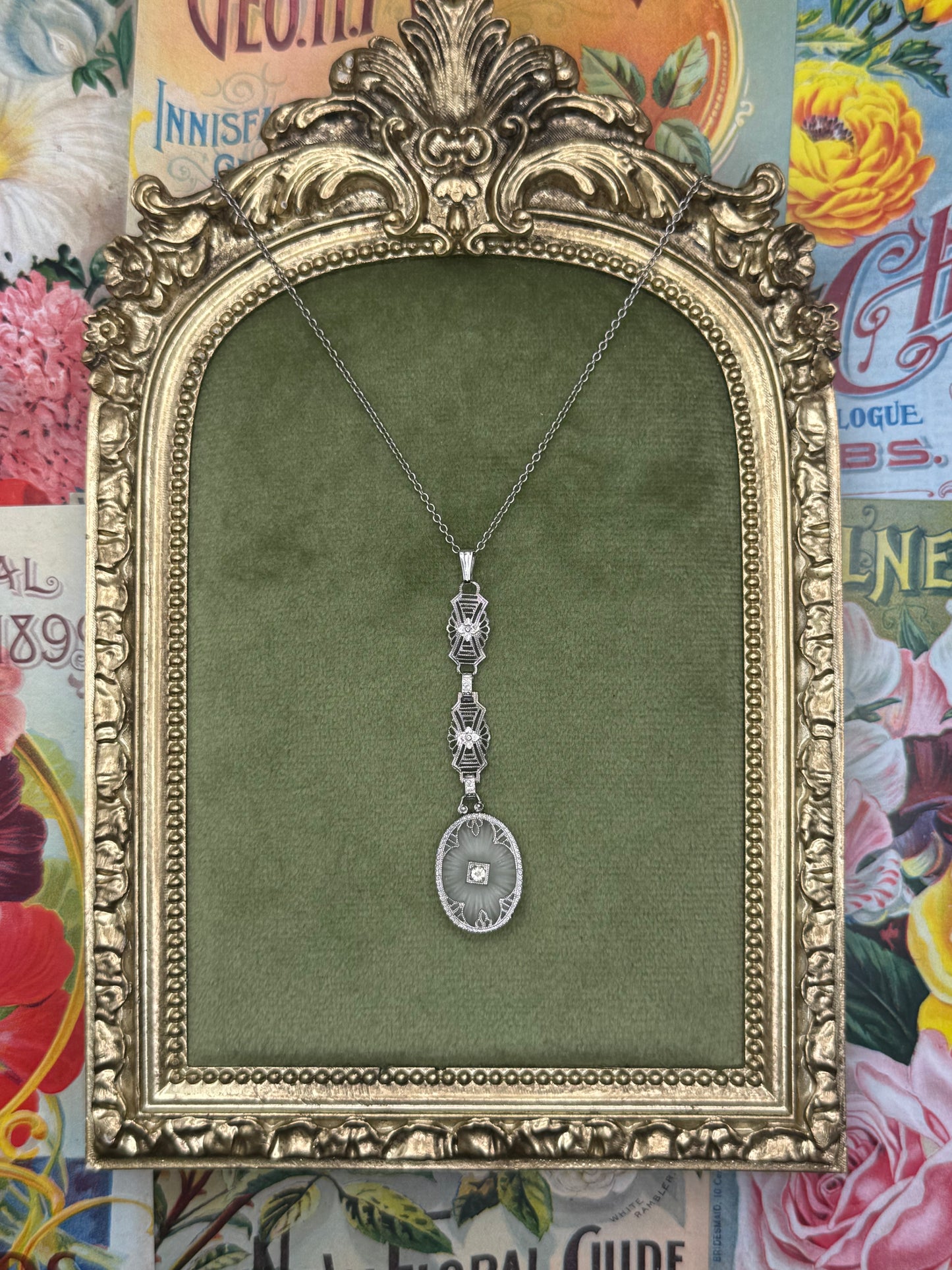 Sterling Silver Chain With Camphor Glass Pendant 18” Chain, 2.25” Pendant