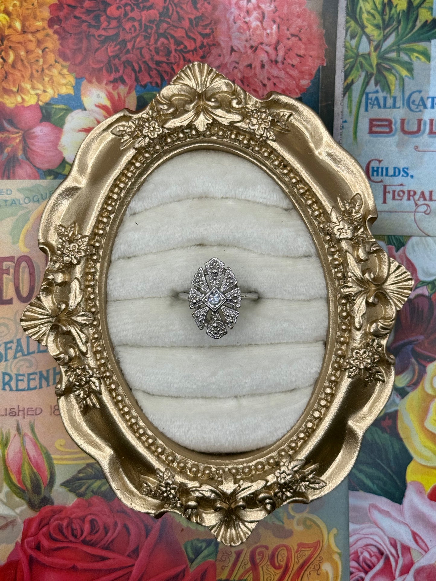 Vintage Silver Tone Avon Deco Style Ring Size 6