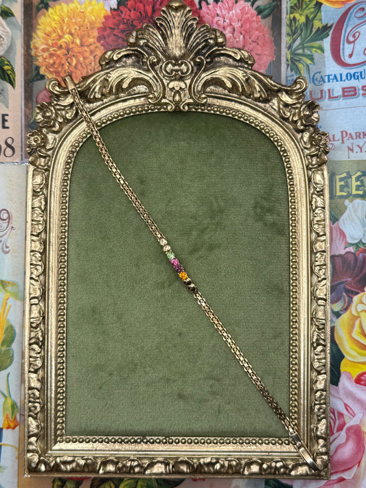 Vintage Gold Tone Dainty Multicolor Bracelet 6.75”