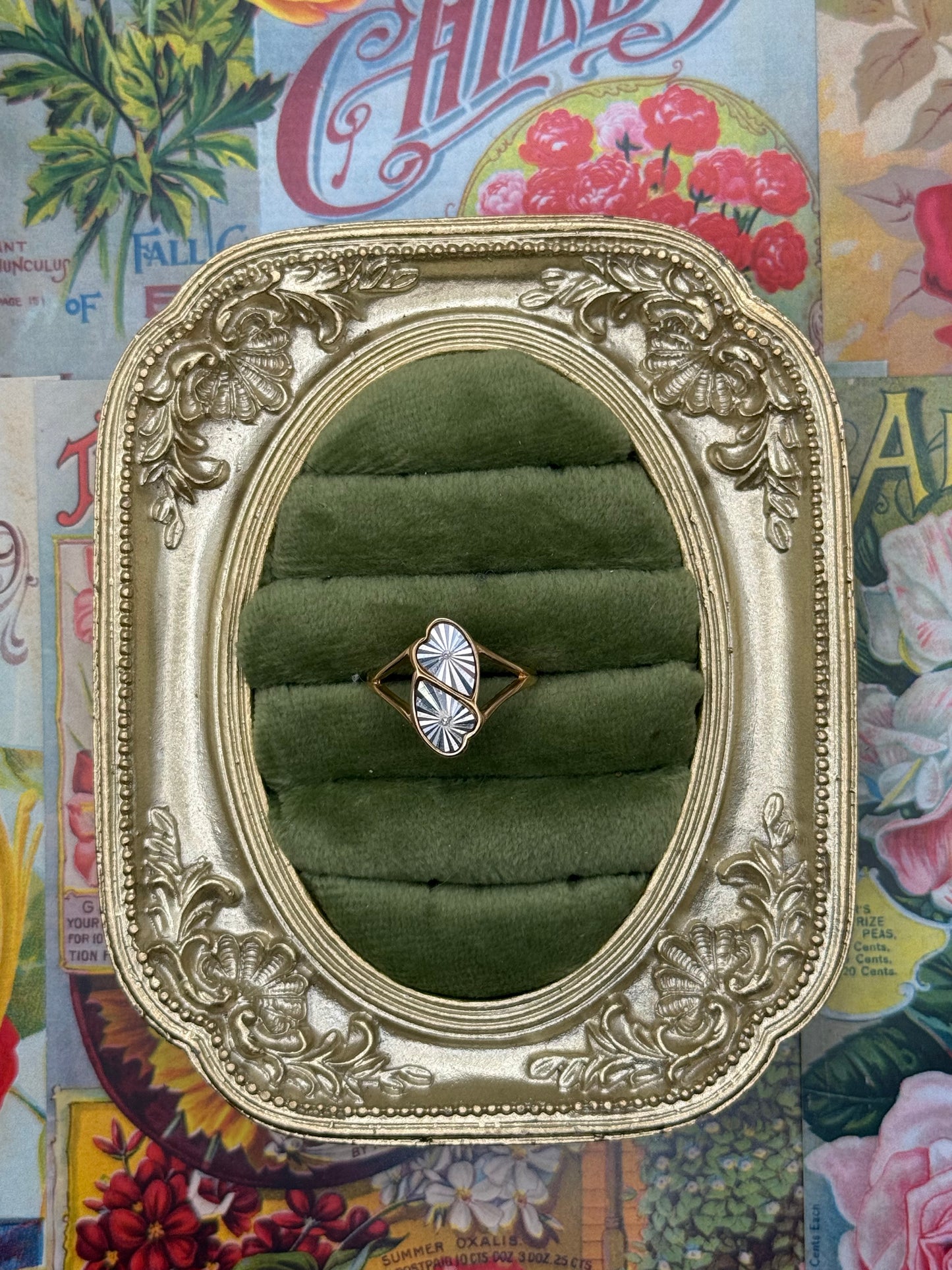 Vintage Two Tone Dual Heart Ring Size 7