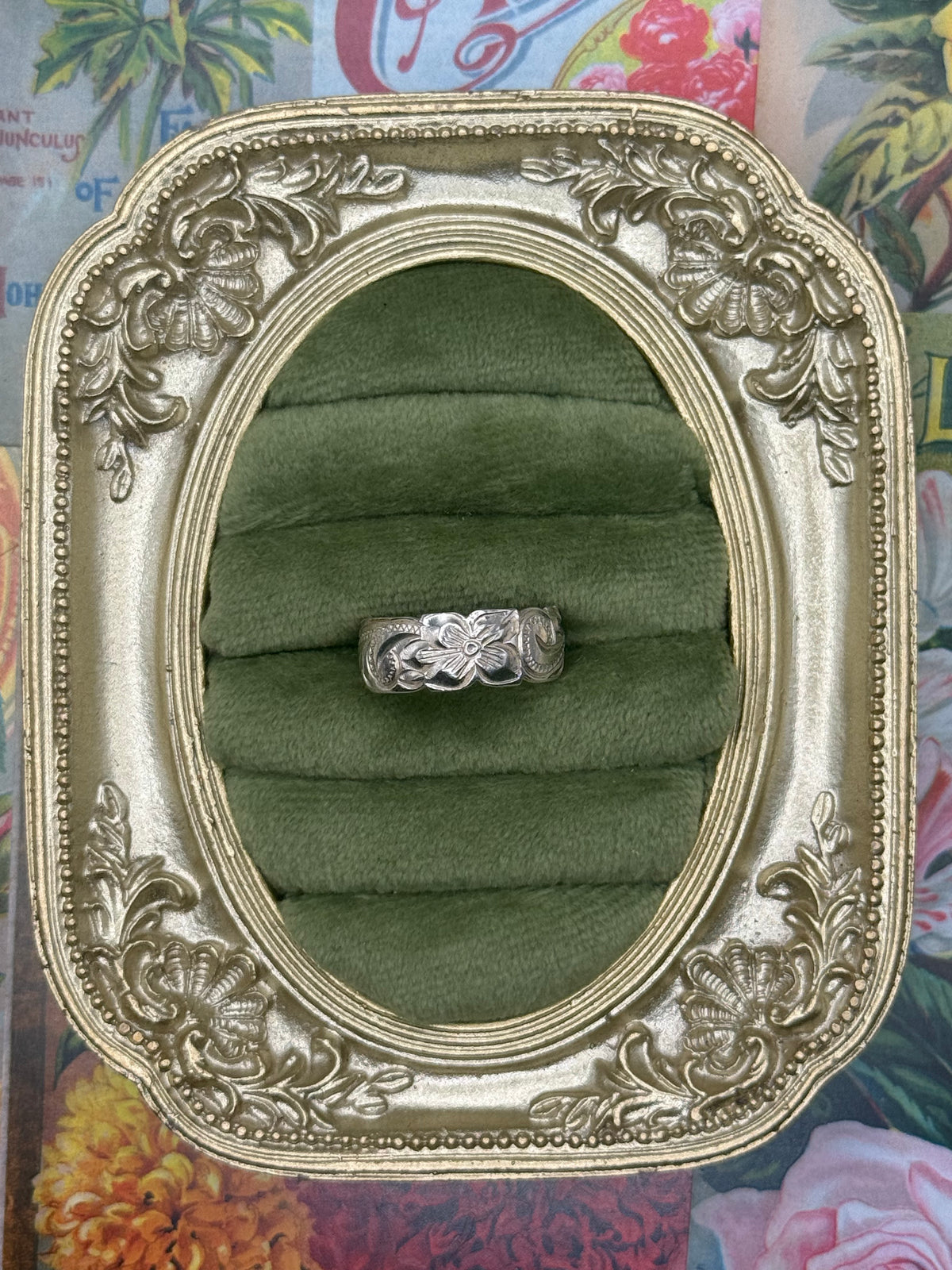Sterling Silver Floral Etched Stacker Band Ring Size 8