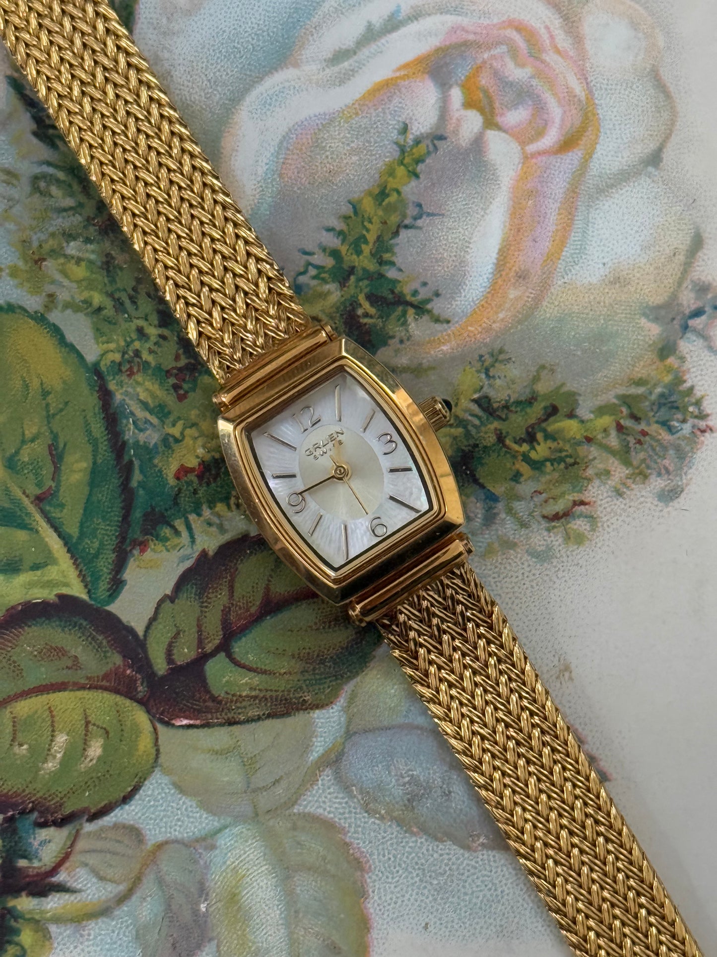 gruen swiss gold tone mother of pearl vintage watch