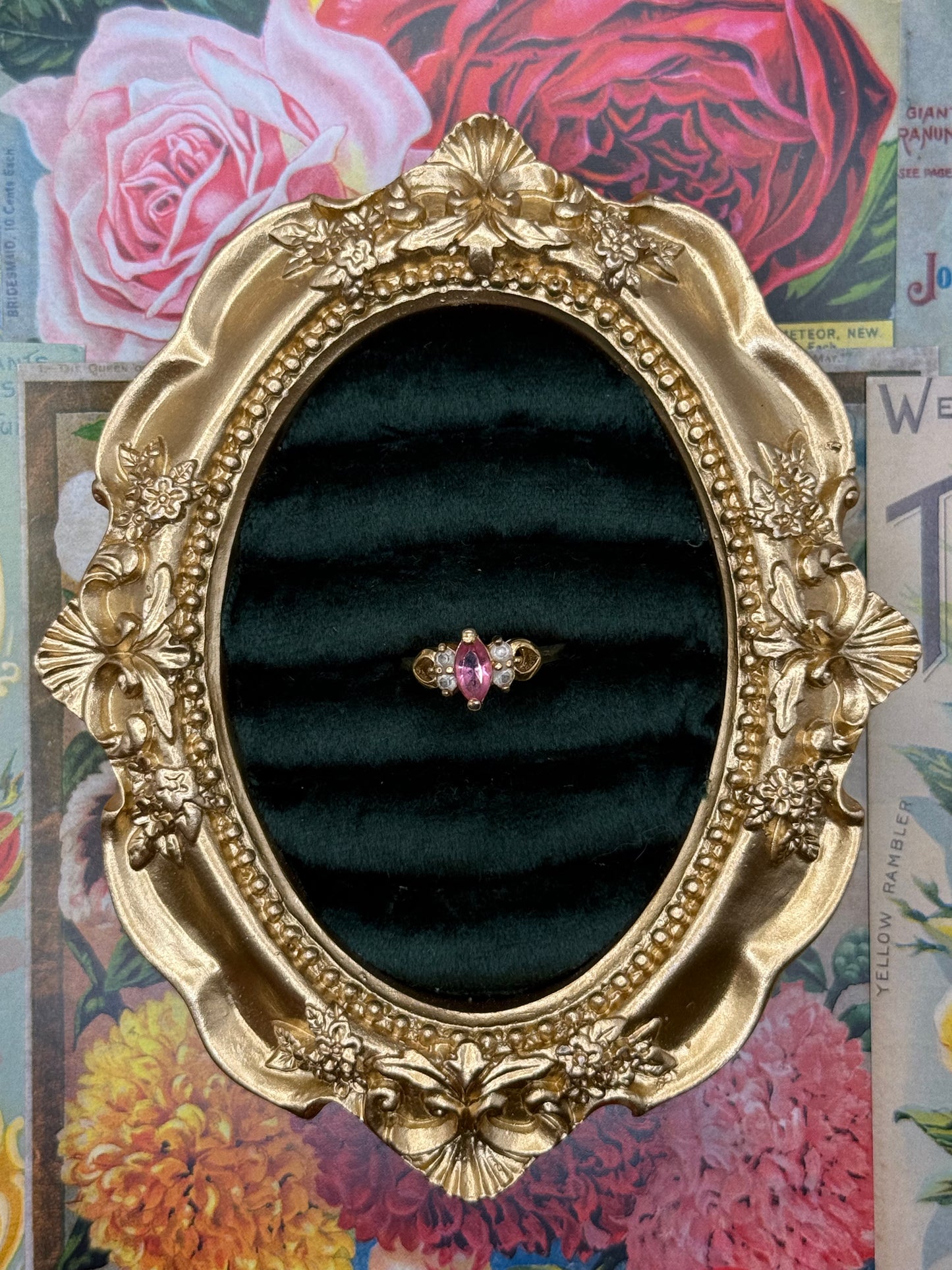 Vintage Gold Tone Pink Ring Size 5.75