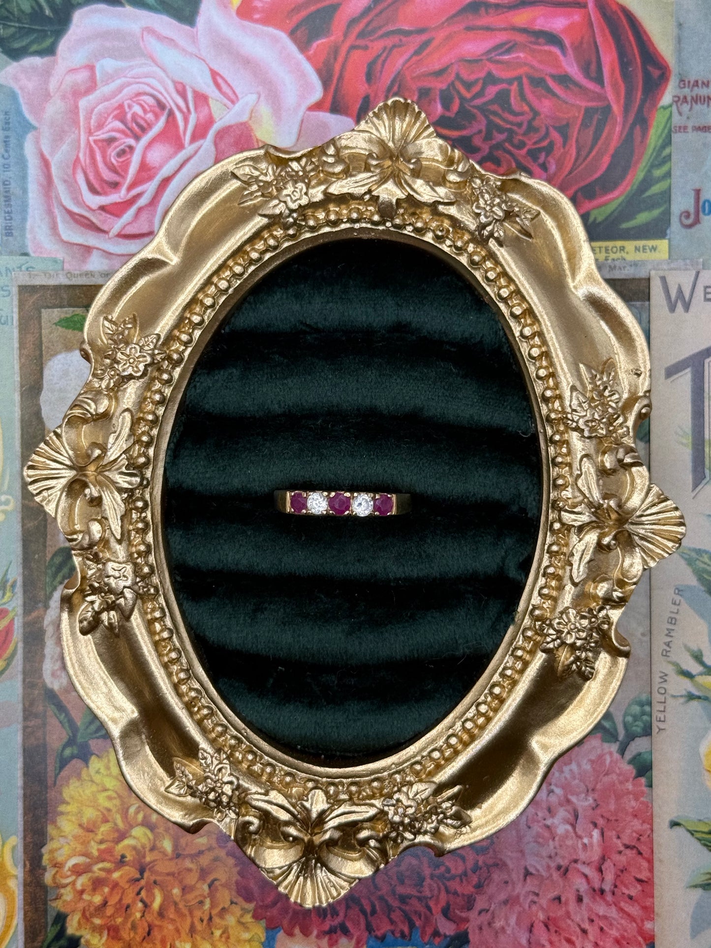 Vintage Gold Tone Faux Ruby Stacker Ring Size 7