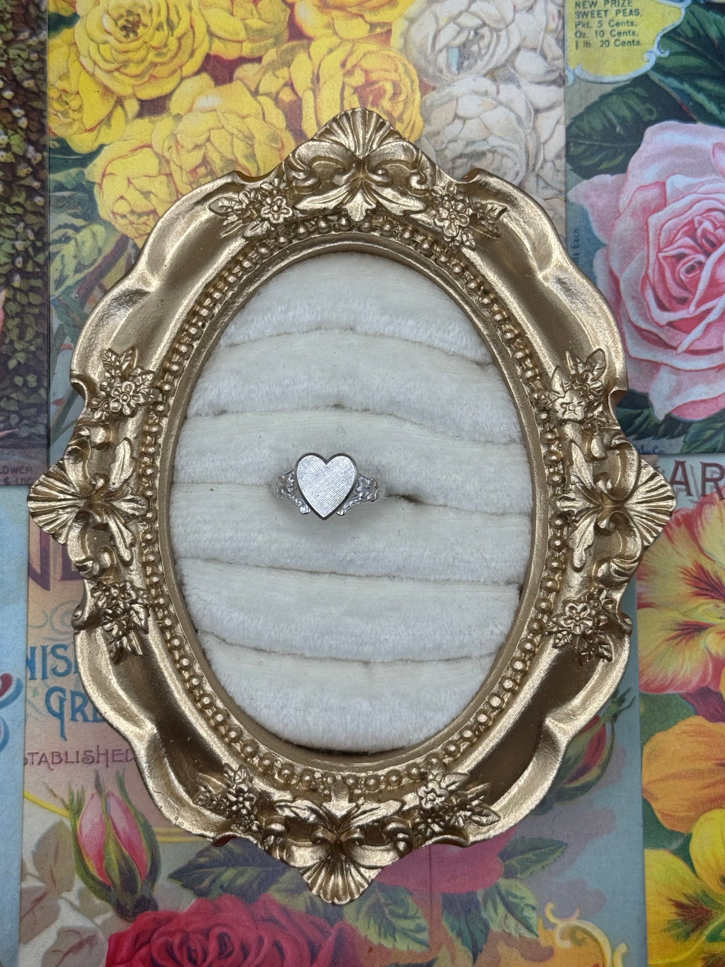Vintage Silver Tone Heart Ring Size 5.75