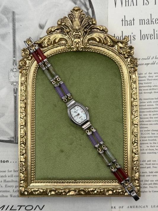 Working Vintage Sterling Silver Tone Jade Watch