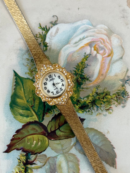 sarah coventry gold tone vintage flower dial watch