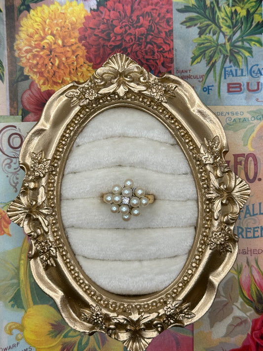 Vintage Gold Tone Pearl Ring Size 5.75