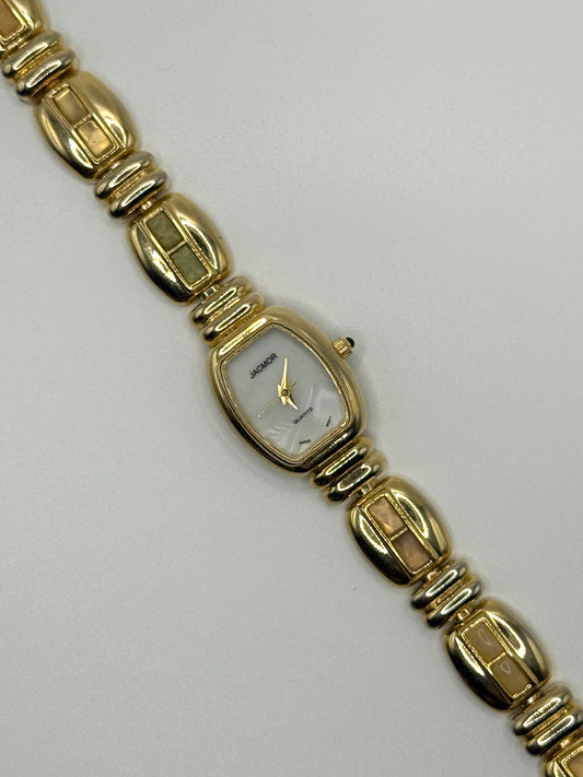 working gold tone pastel gemstone watch