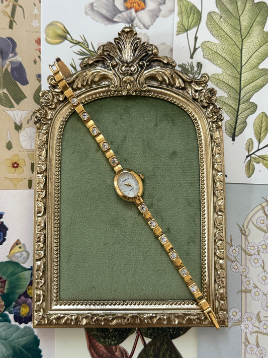 Working Vintage Gold Tone Tennis Bracelet Watch