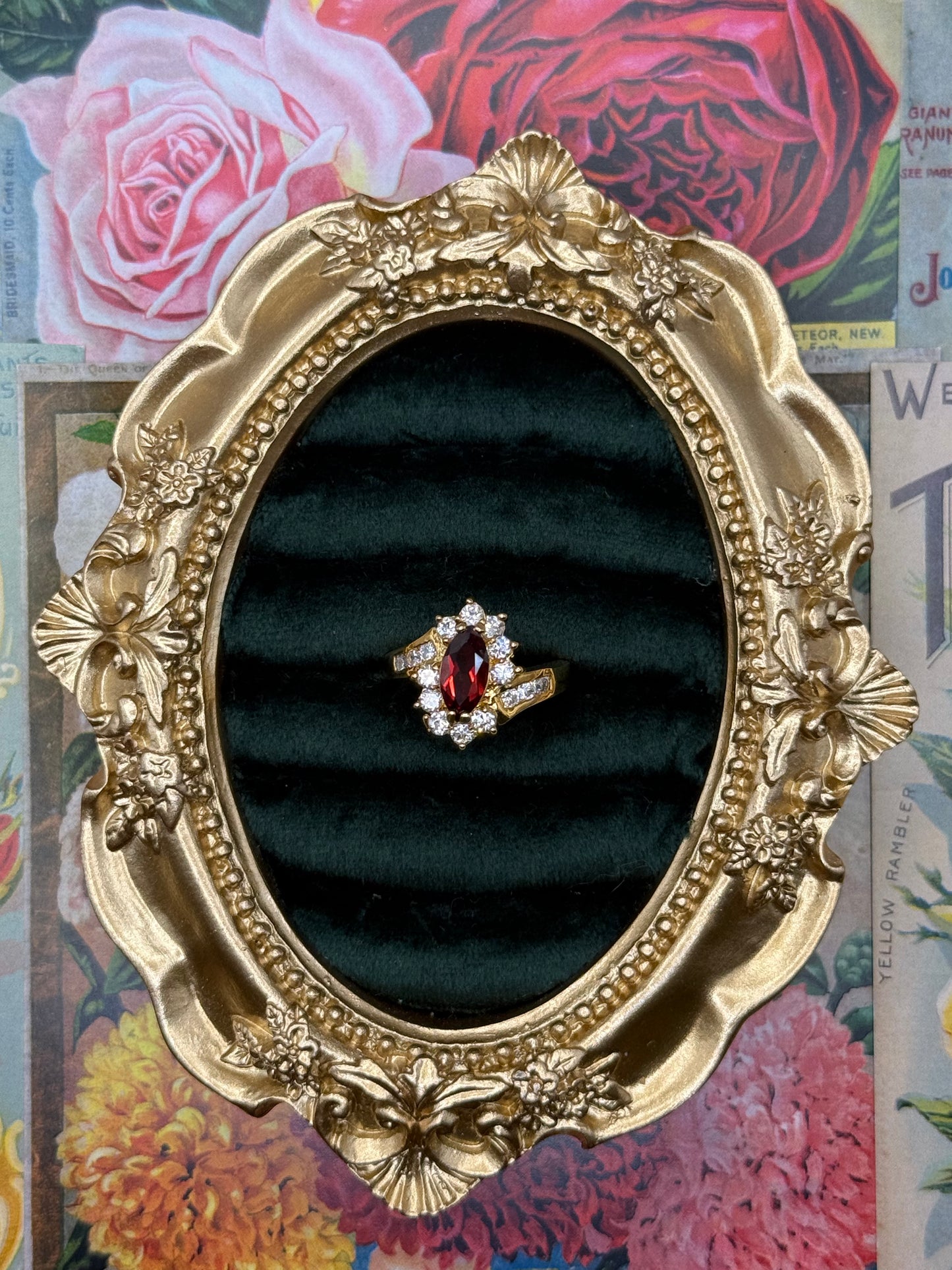 Vintage Gold Tone Red Stone Ring Size  6