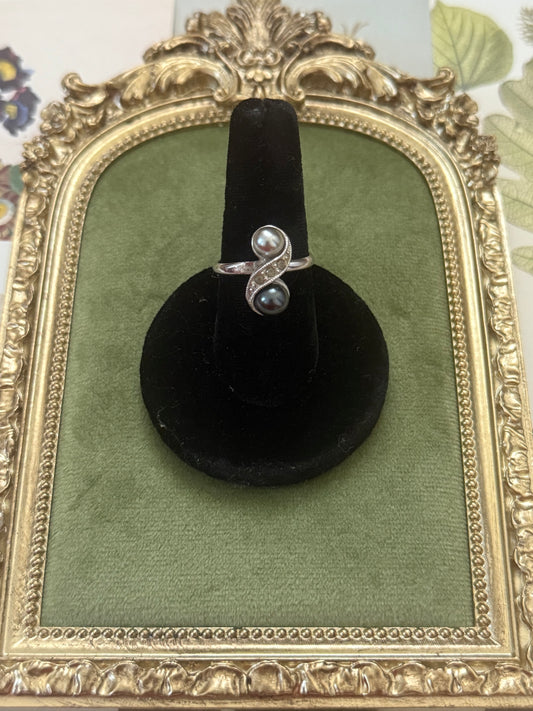 Vintage Silver Tone Dual Pearl Ring Size 8.5