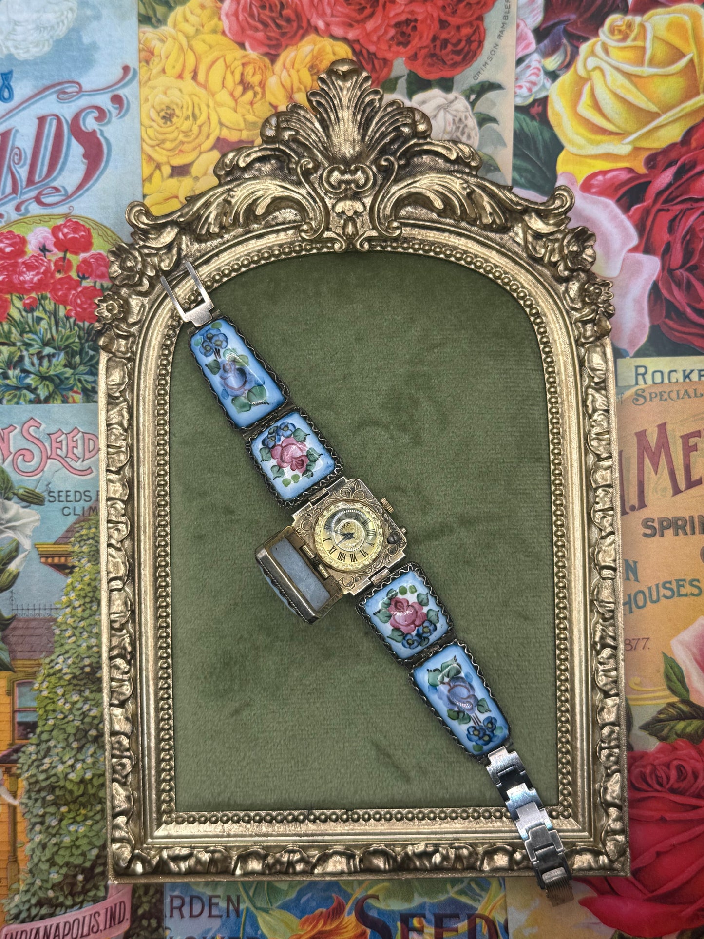 Working Soviet Era Manual Wind Porcelain Finift Peek a Boo Watch 6”