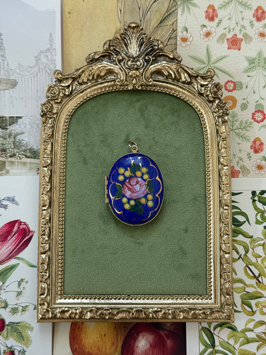 Vintage Gold Tone Enameled Locket Pendant