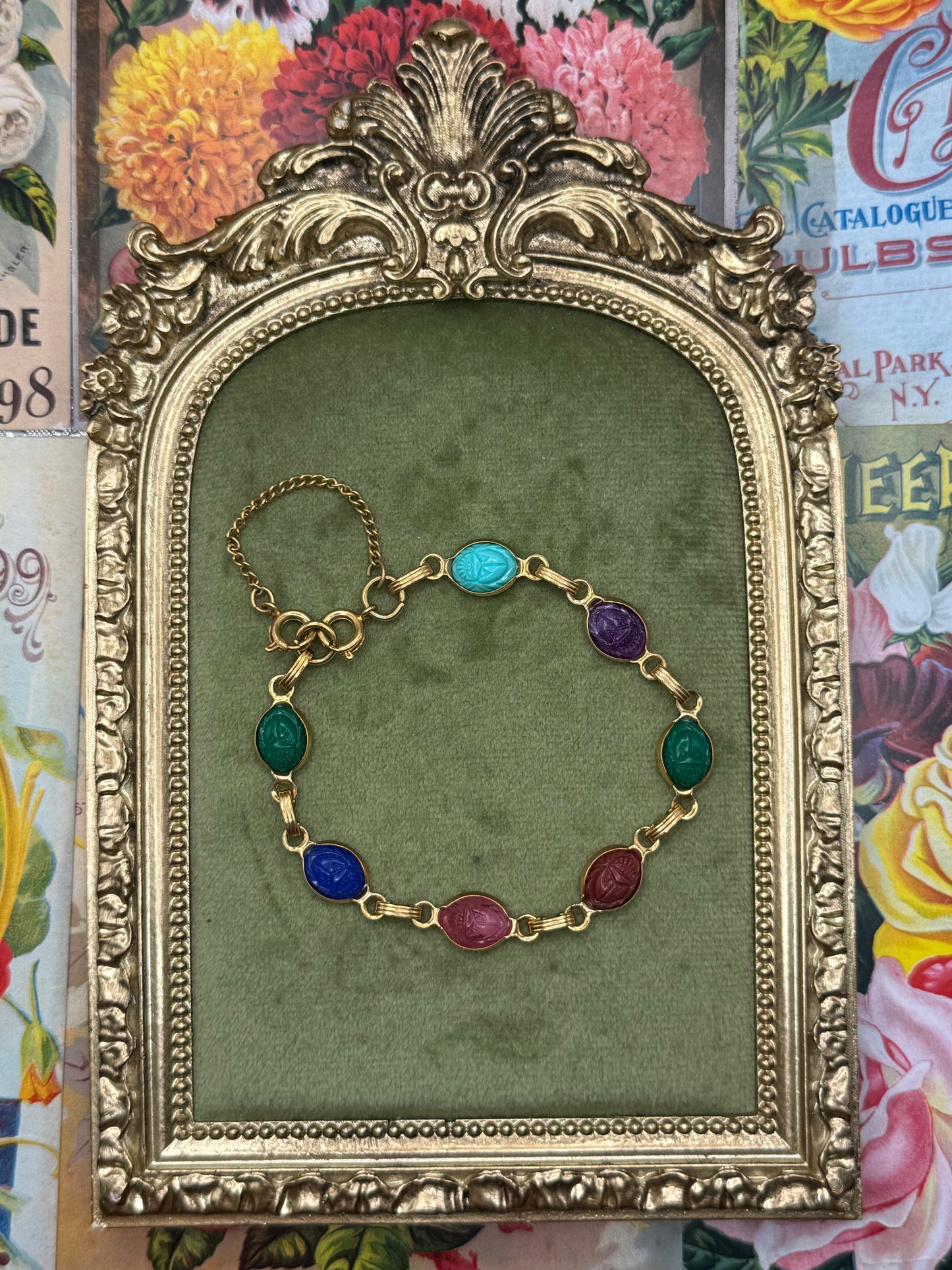 Vintage Gold Tone Scarab Bracelet 6.75”