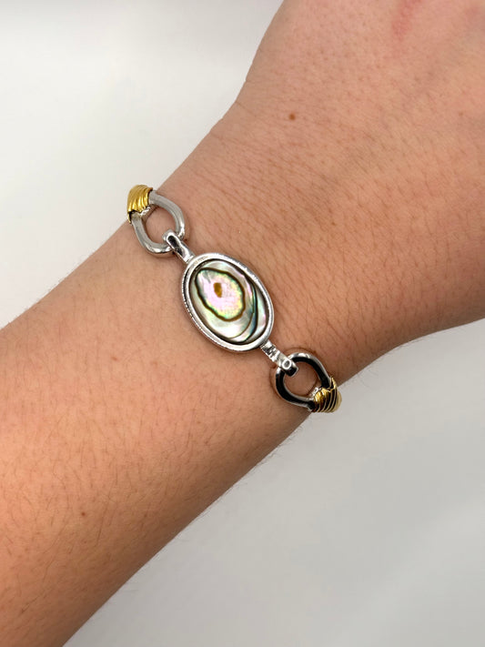 two tone avon abalone cuff bracelet