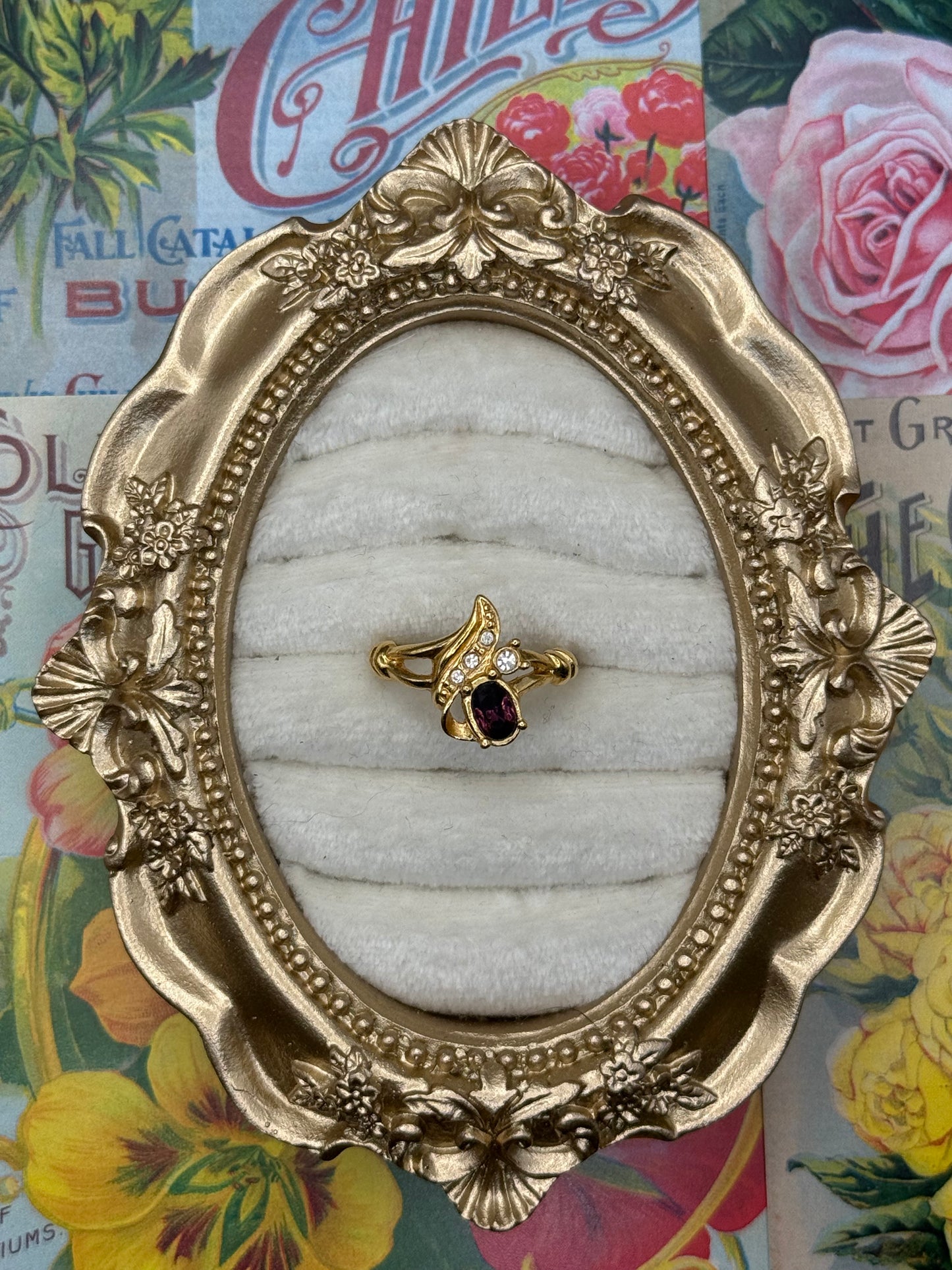 Vintage Gold Tone Purple Stone Avon Ring Size 8