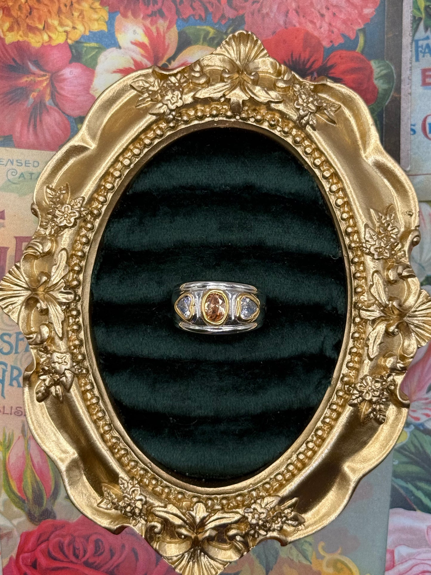 Vintage Two Tone Bezel Ring Size 5
