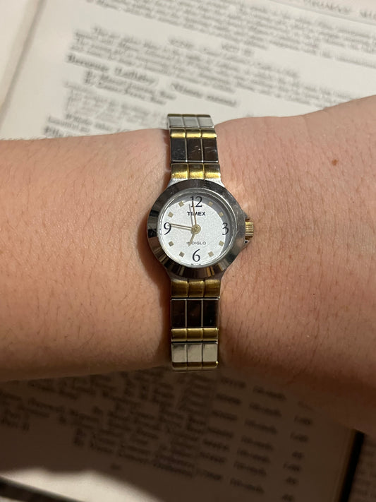 timex two tone vintage stretchy band watch