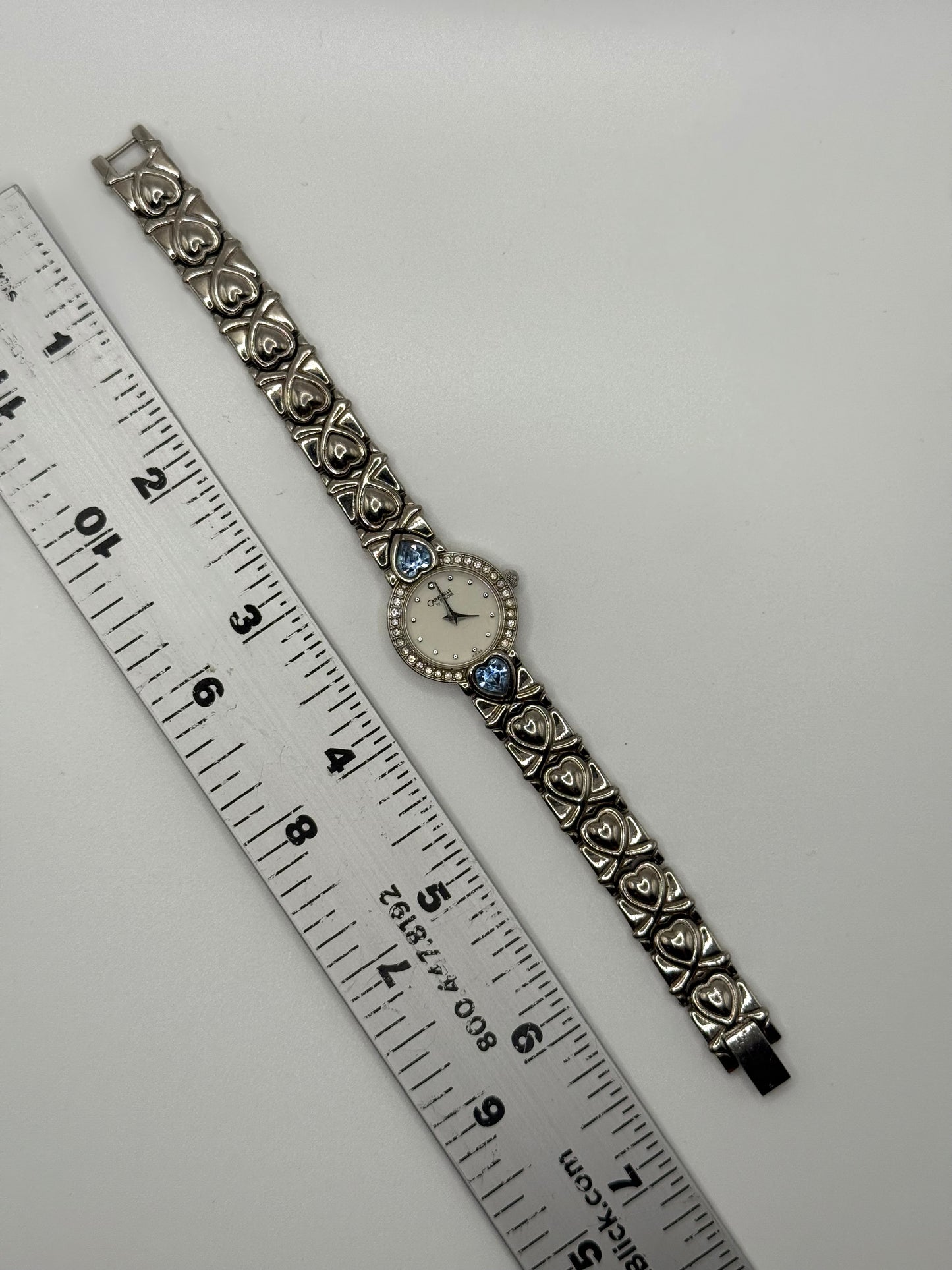 working silver tone blue heart gemstone watch